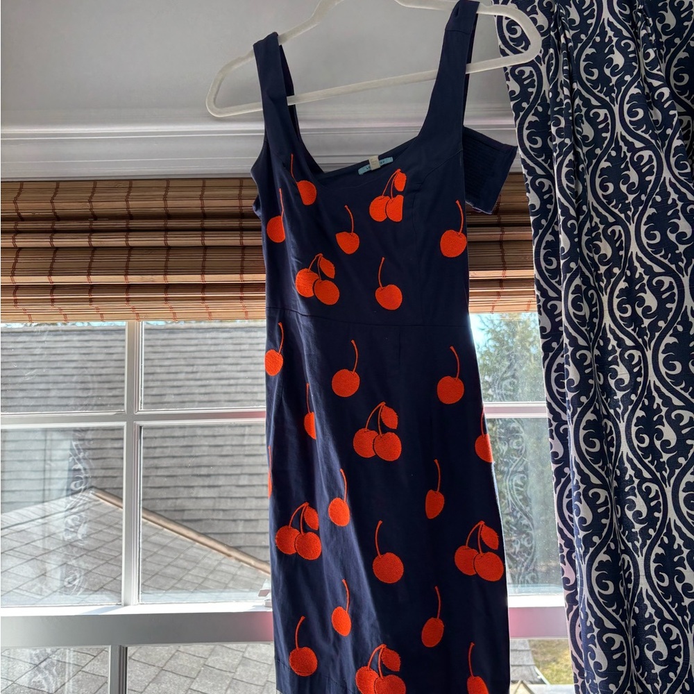 Navy vintage Mini Dress with Orange Cherry Print